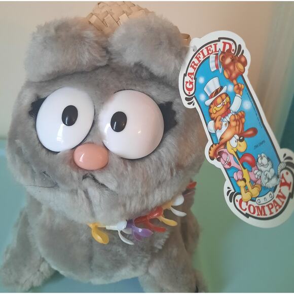 Vintage Garfield Nermal Plush 8” Hawaii Lei with Tags Dakin 1983 - Picture 1 of 10